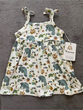 Emerson & Friends Cream Bamboo Kids Dress with Sea Life Print